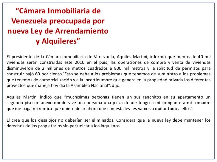 ley de inquilinato venezuela